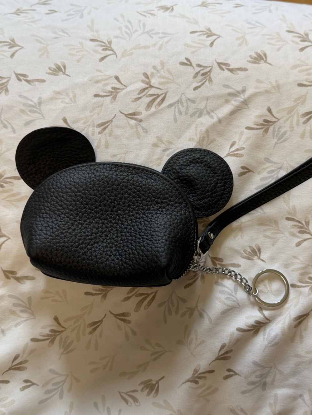 Black Mini Ear-Accent Wristlet Coin Pouch